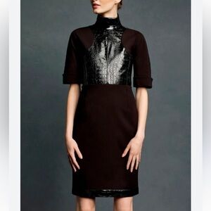 Karl Lagerfeld for Impulse ponte Faux Crocodile Skin Black Dress Women's Size 8